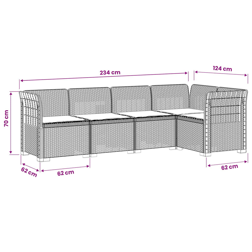 vidaXL 5-osobowa sofa ogrodowa z poduszkami w stylu rattanowym PP