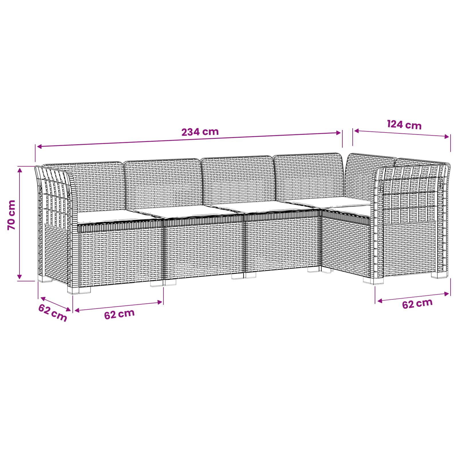 vidaXL 5-osobowa sofa ogrodowa z poduszkami w stylu rattanowym PP