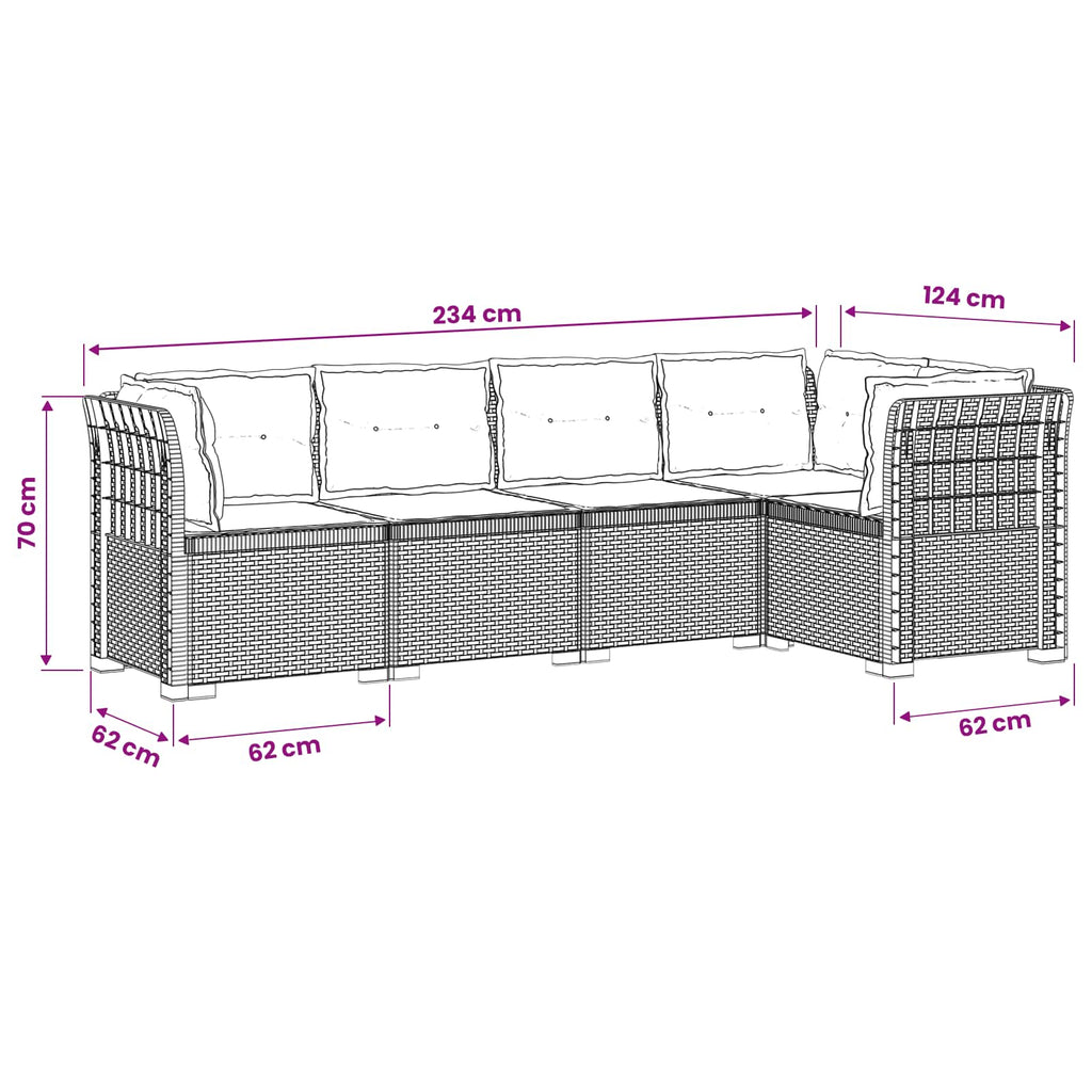 vidaXL 5-osobowa sofa ogrodowa z poduszkami w stylu rattanowym PP