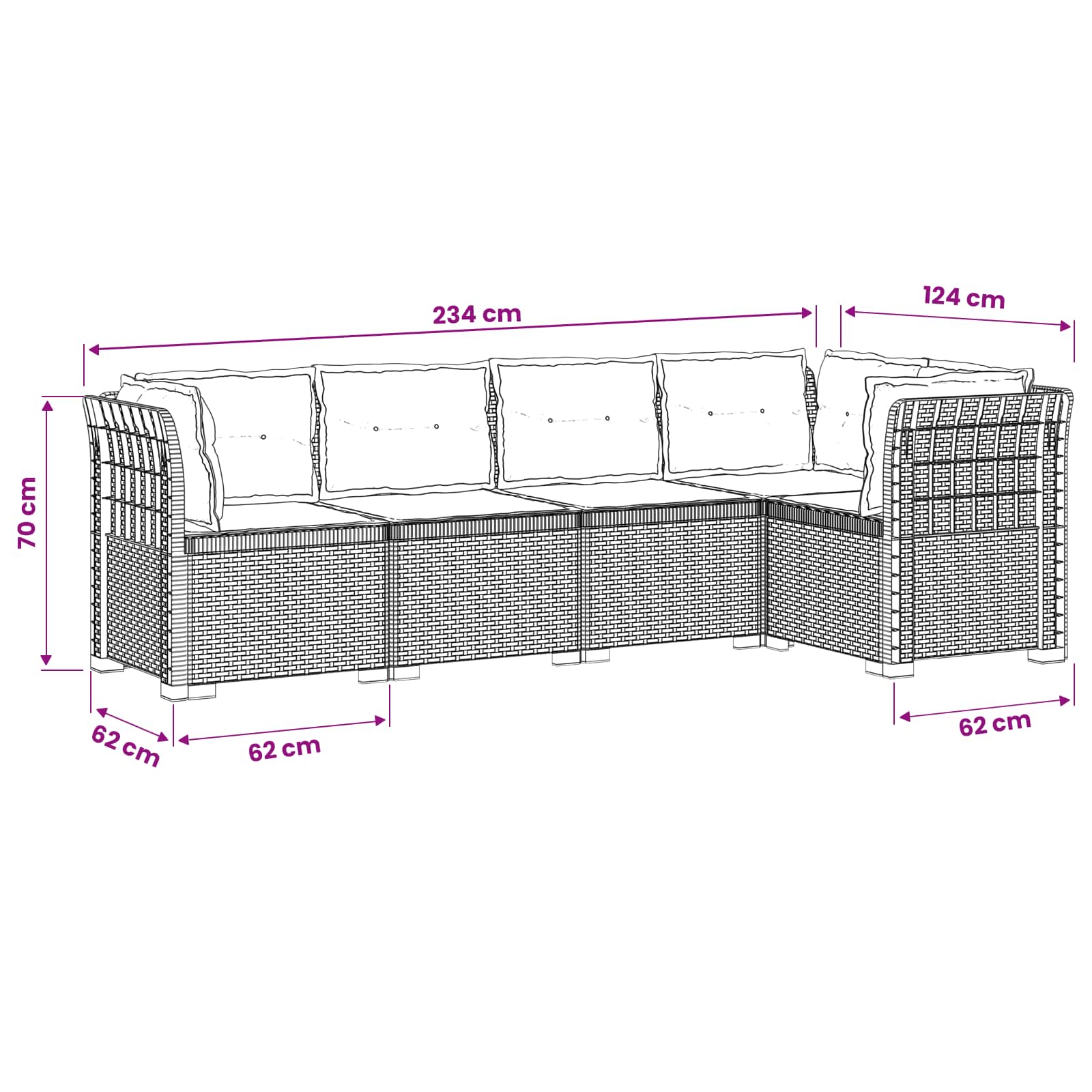 vidaXL 5-osobowa sofa ogrodowa z poduszkami w stylu rattanowym PP