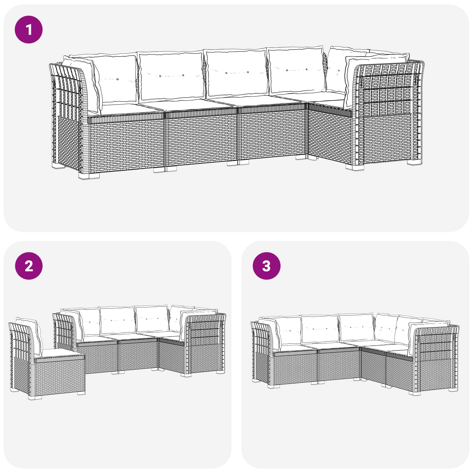 vidaXL 5-osobowa sofa ogrodowa z poduszkami w stylu rattanowym PP