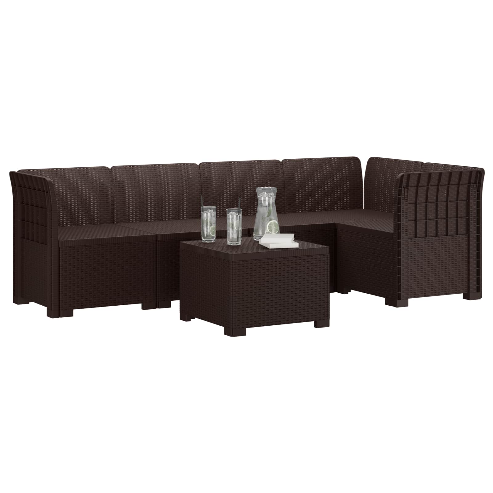 vidaXL 5-osobowa sofa ogrodowa w stylu rattanowym PP brązowy