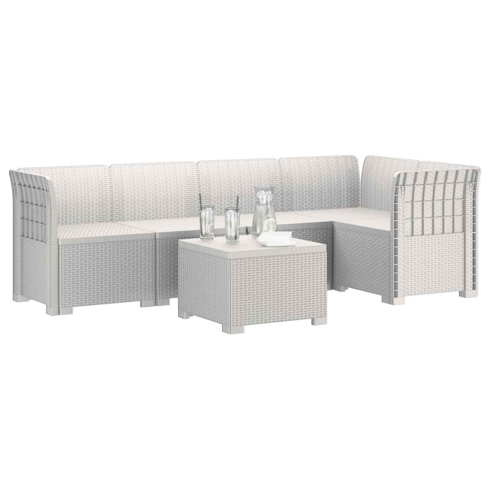 vidaXL 5-osobowa sofa ogrodowa w stylu rattanowym PP Biały