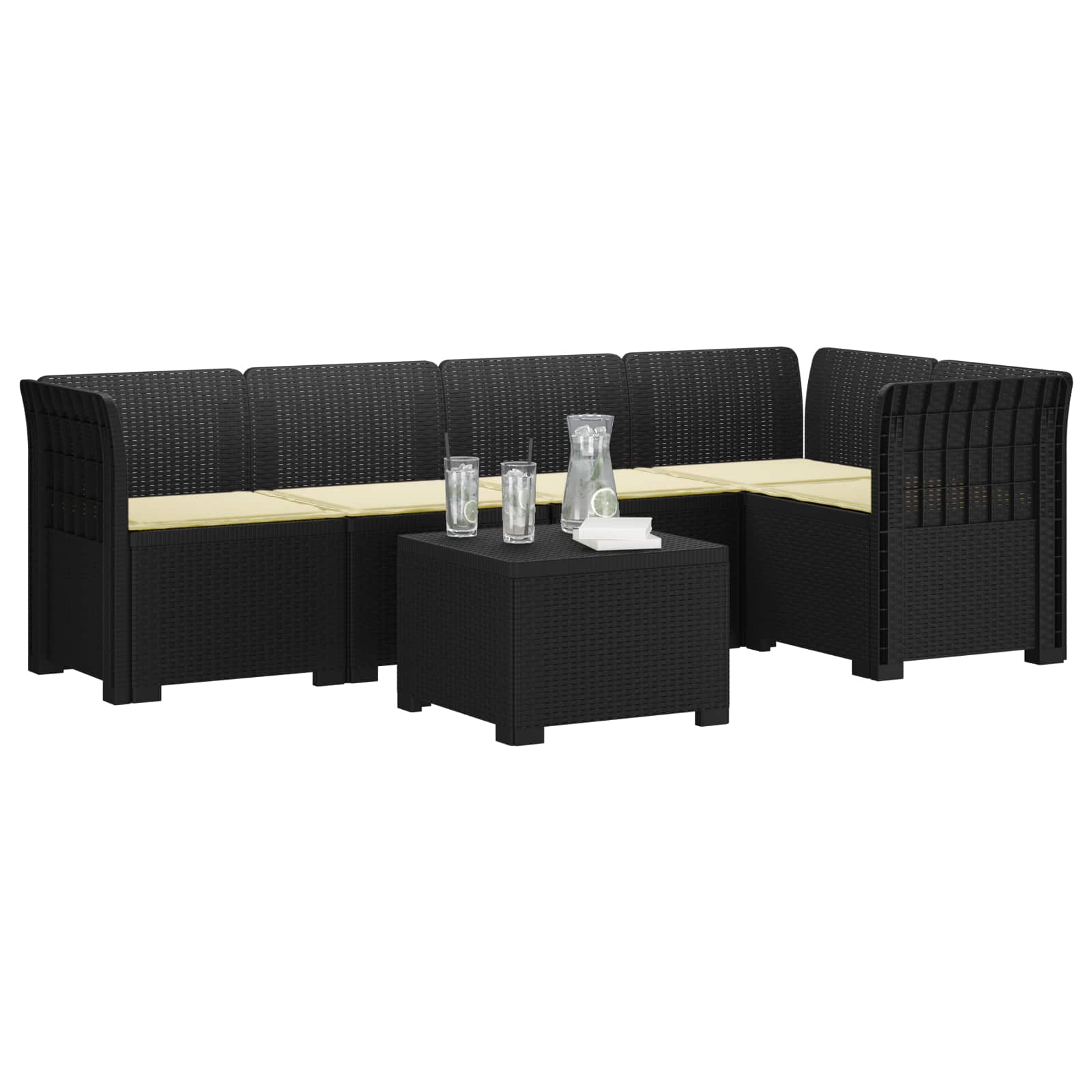 vidaXL 5-osobowa sofa ogrodowa z poduszkami w stylu rattanowym PP