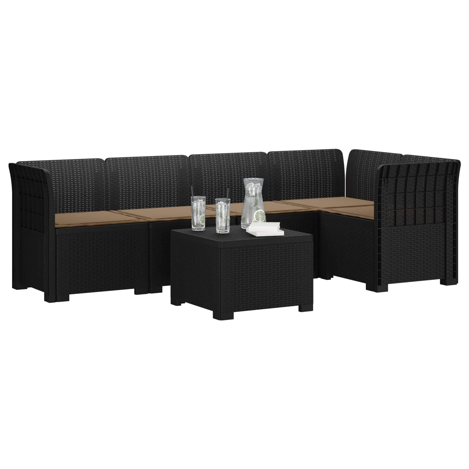 vidaXL 5-osobowa sofa ogrodowa z poduszkami w stylu rattanowym PP