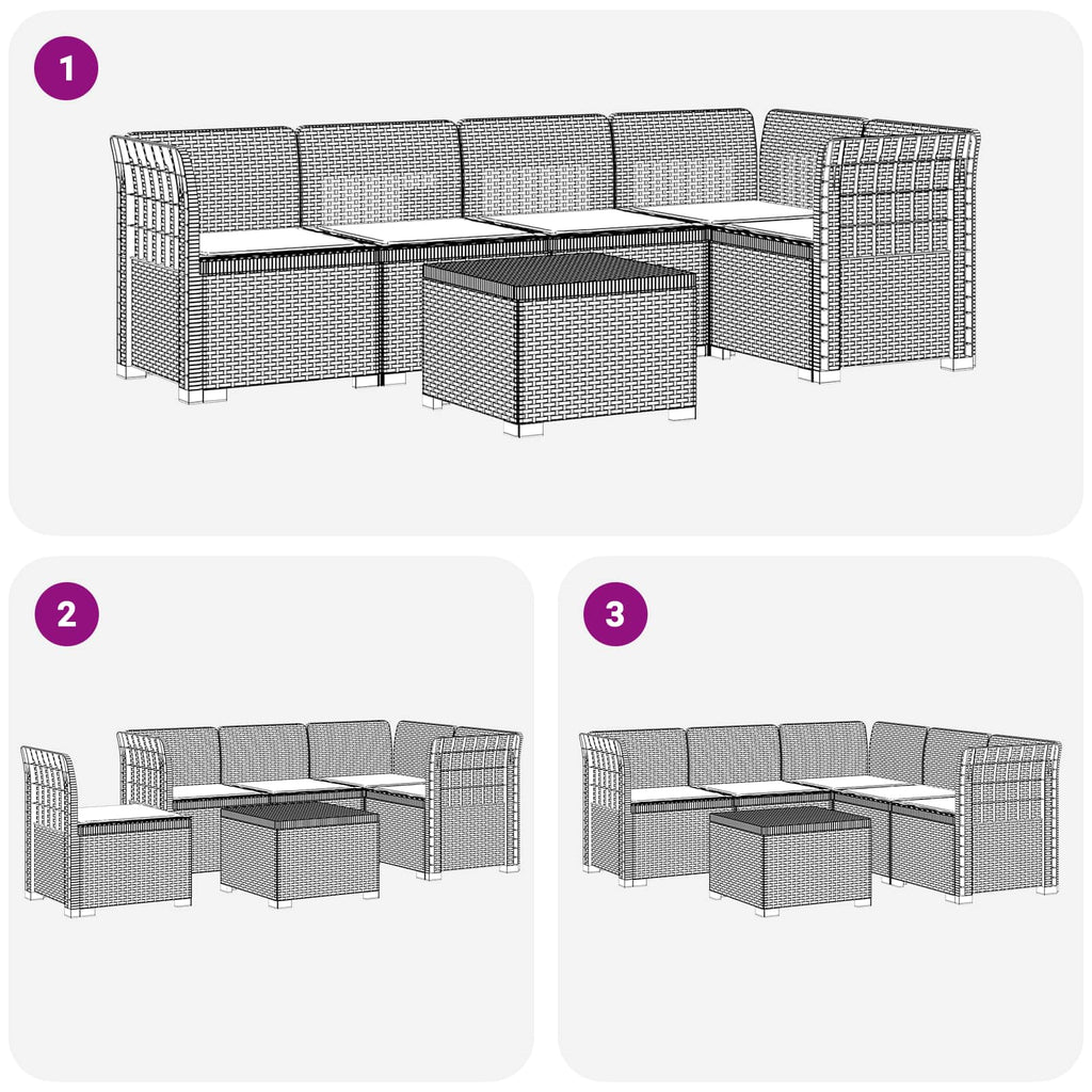 vidaXL 5-osobowa sofa ogrodowa z poduszkami w stylu rattanowym PP