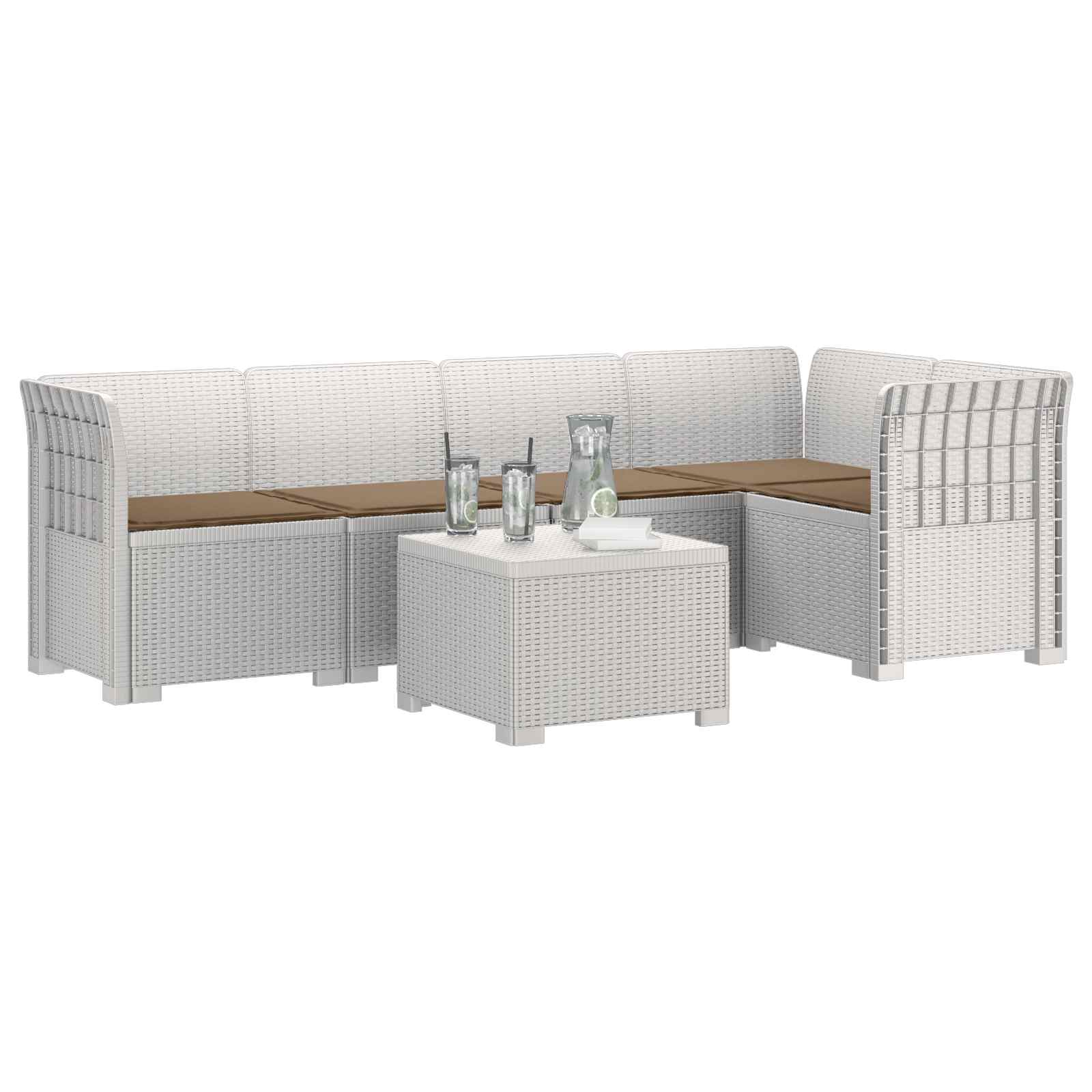 vidaXL 5-osobowa sofa ogrodowa z poduszkami w stylu rattanowym PP