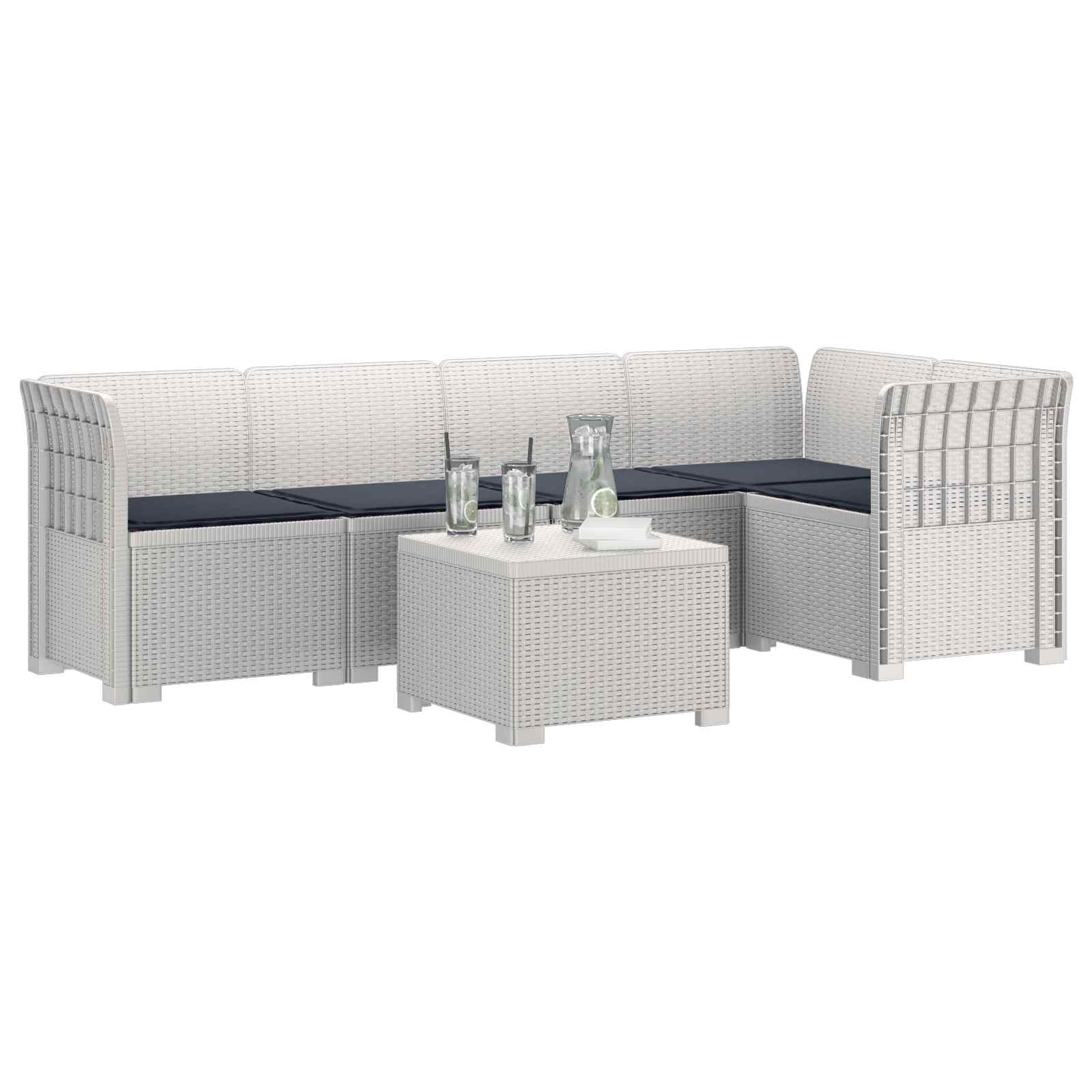 vidaXL 5-osobowa sofa ogrodowa z poduszkami w stylu rattanowym PP