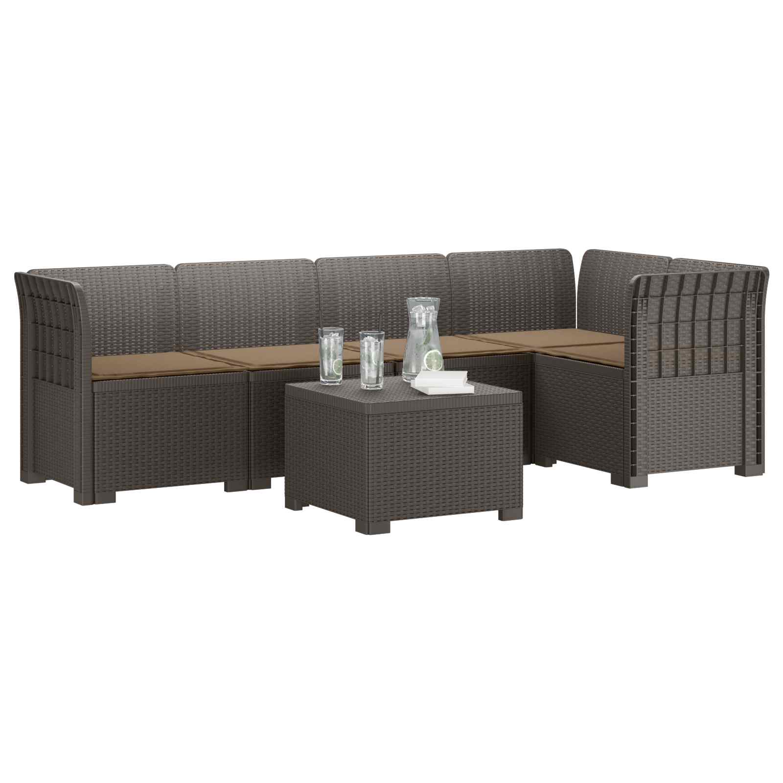 vidaXL 5-osobowa sofa ogrodowa z poduszkami w stylu rattanowym PP