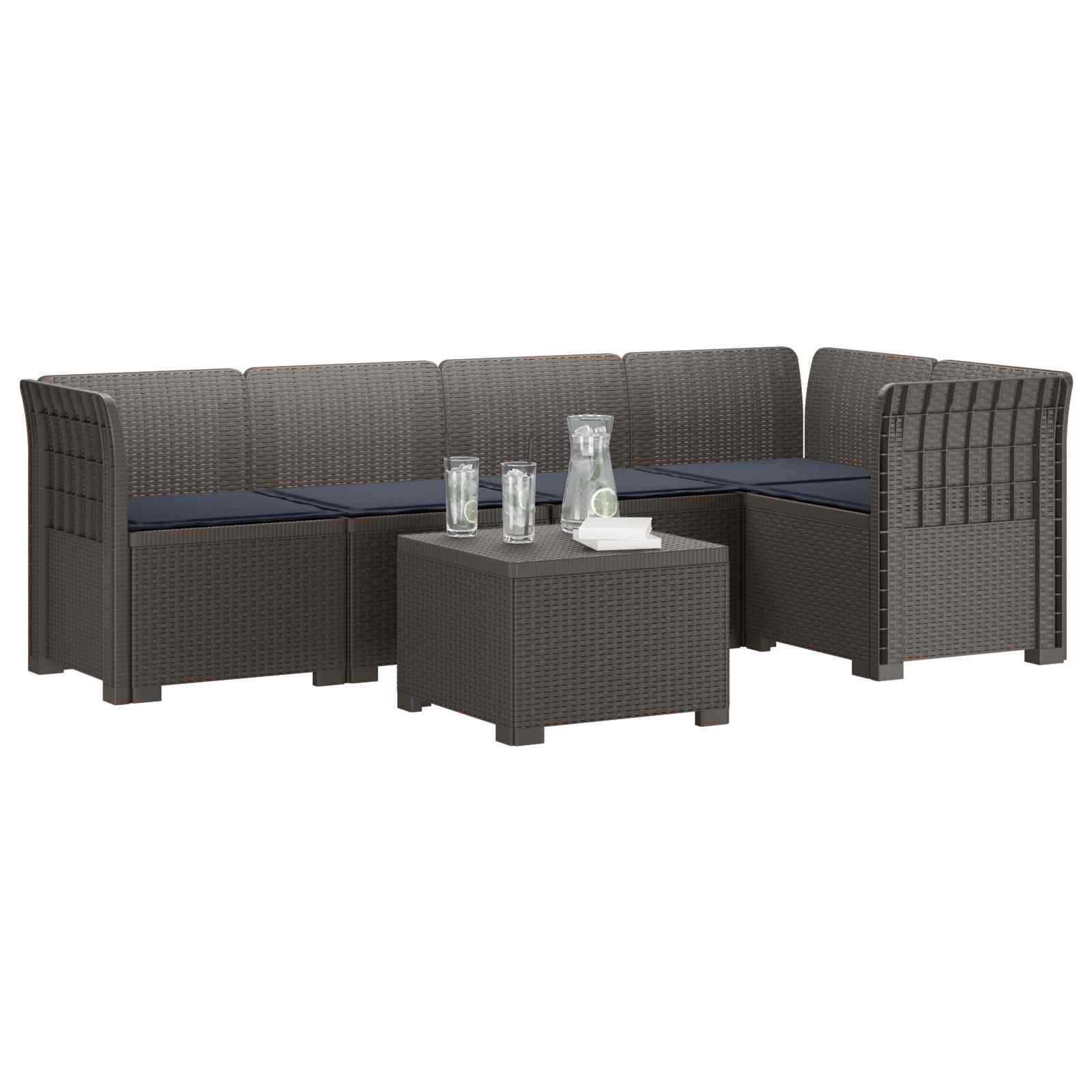 vidaXL 5-osobowa sofa ogrodowa z poduszkami w stylu rattanowym PP