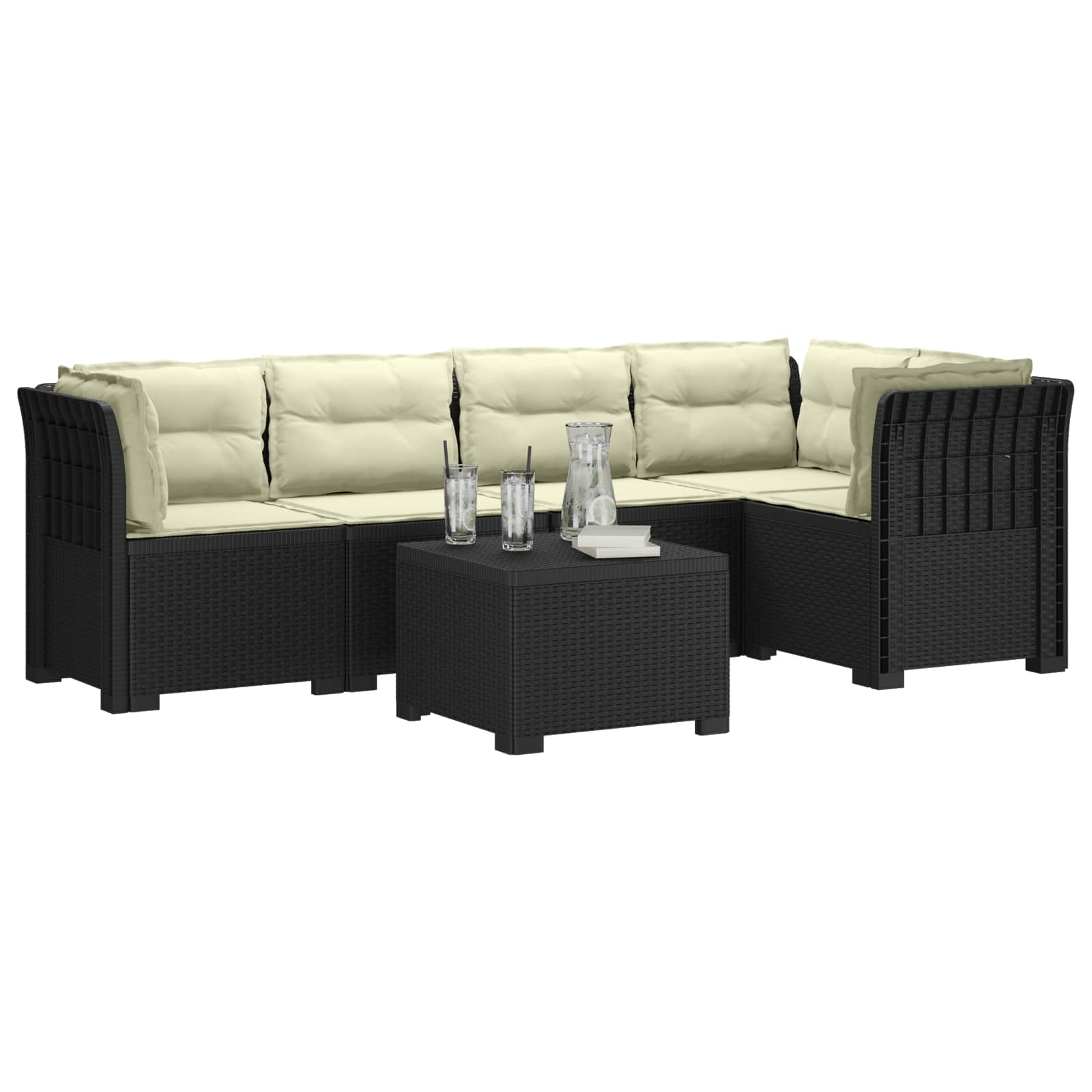 vidaXL 5-osobowa sofa ogrodowa z poduszkami w stylu rattanowym PP