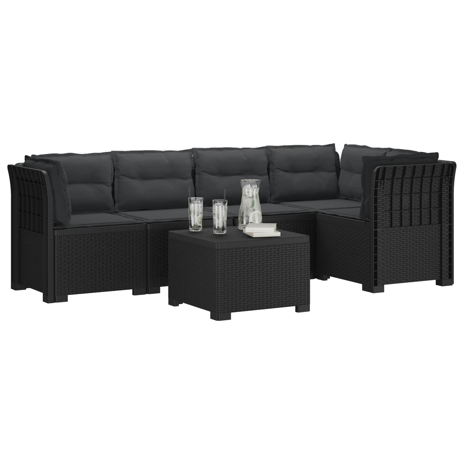 vidaXL 5-osobowa sofa ogrodowa z poduszkami w stylu rattanowym PP