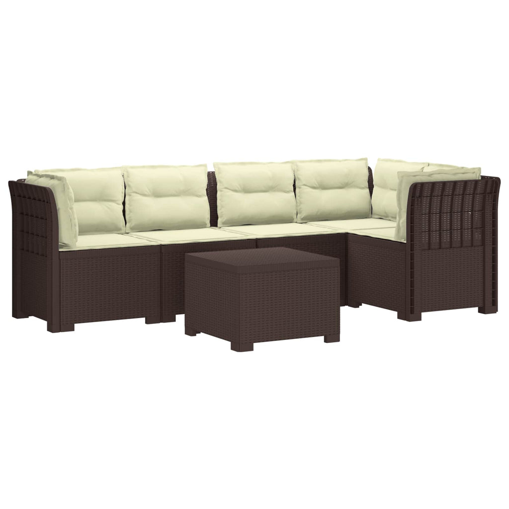 vidaXL 5-osobowa sofa ogrodowa z poduszkami w stylu rattanowym PP