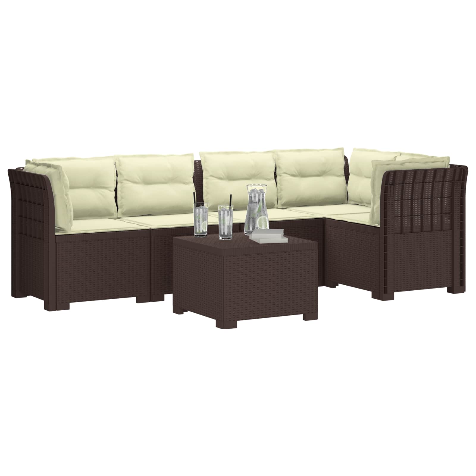 vidaXL 5-osobowa sofa ogrodowa z poduszkami w stylu rattanowym PP