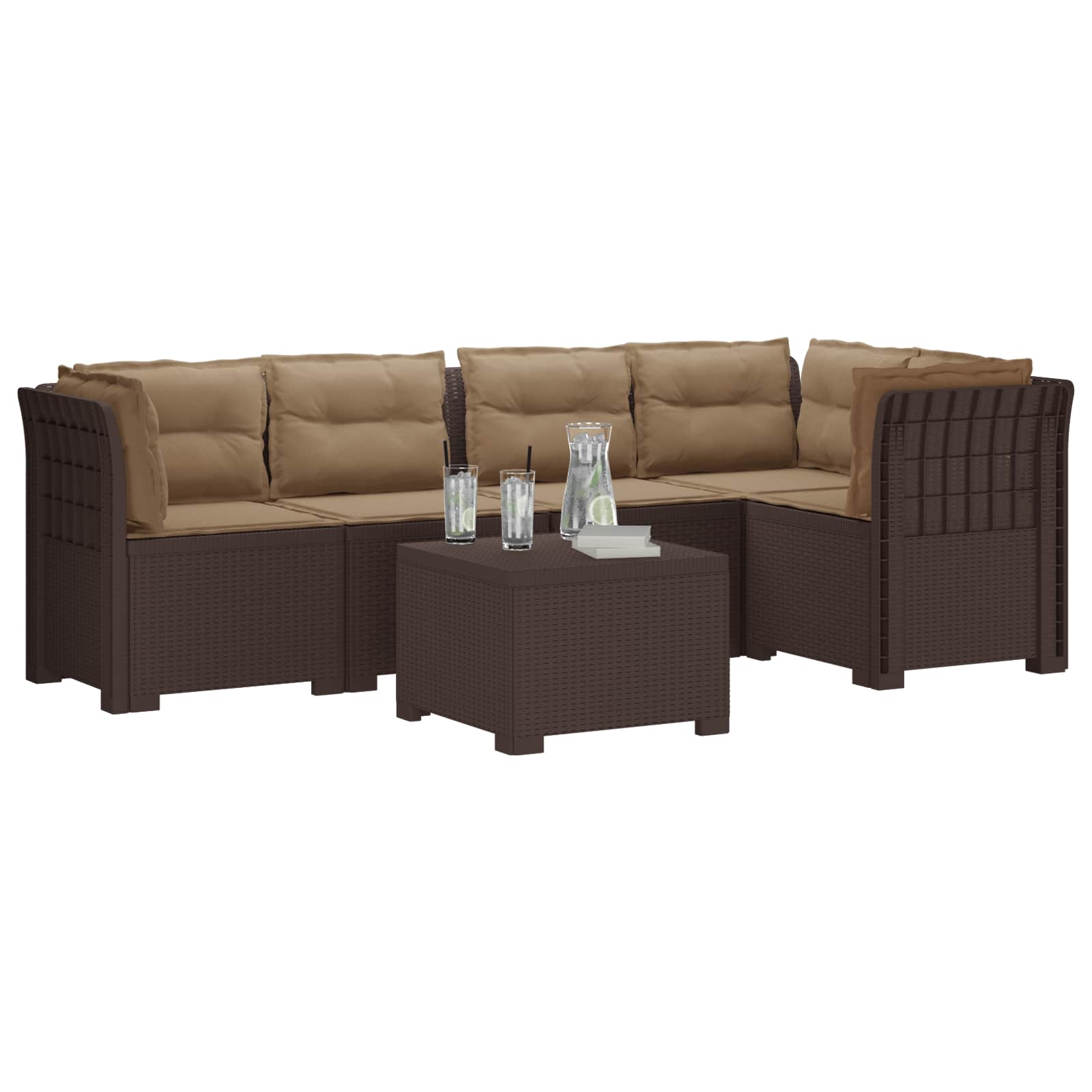 vidaXL 5-osobowa sofa ogrodowa z poduszkami w stylu rattanowym PP