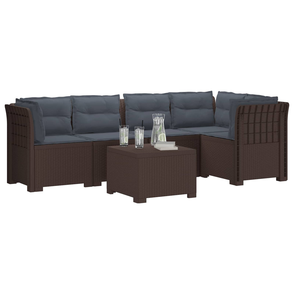 vidaXL 5-osobowa sofa ogrodowa z poduszkami w stylu rattanowym PP