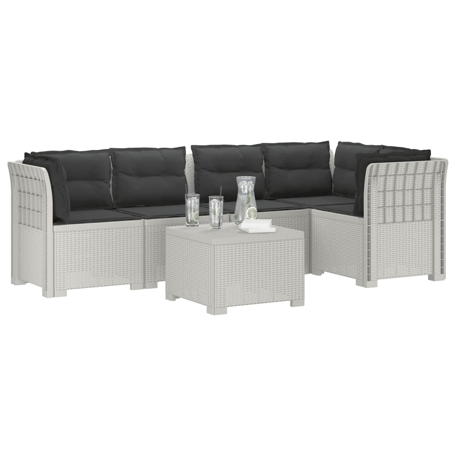 vidaXL 5-osobowa sofa ogrodowa z poduszkami w stylu rattanowym PP
