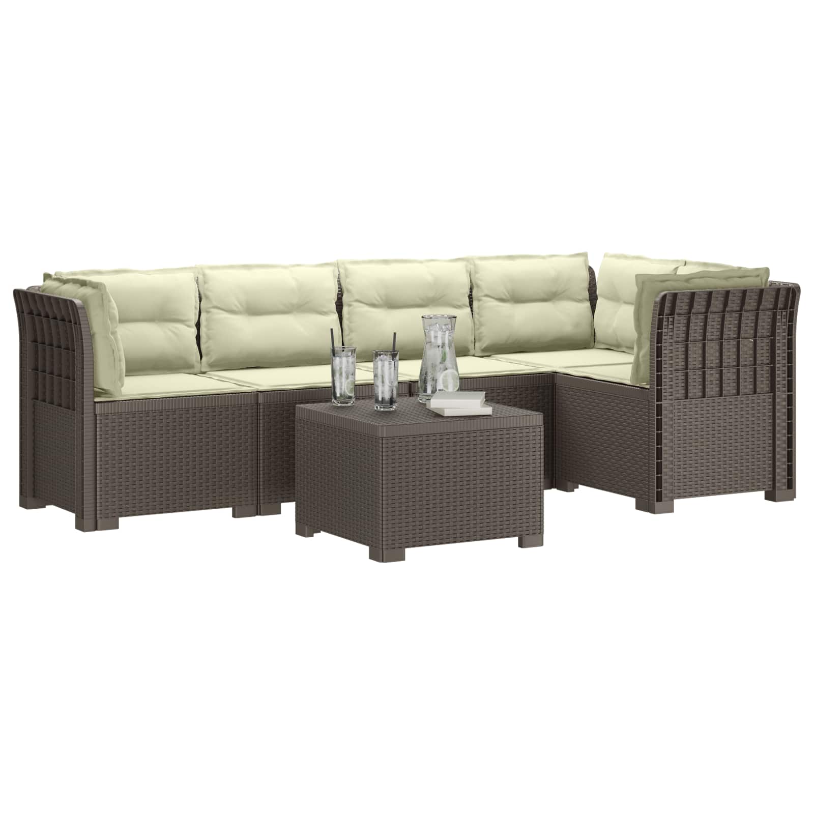 vidaXL 5-osobowa sofa ogrodowa z poduszkami w stylu rattanowym PP