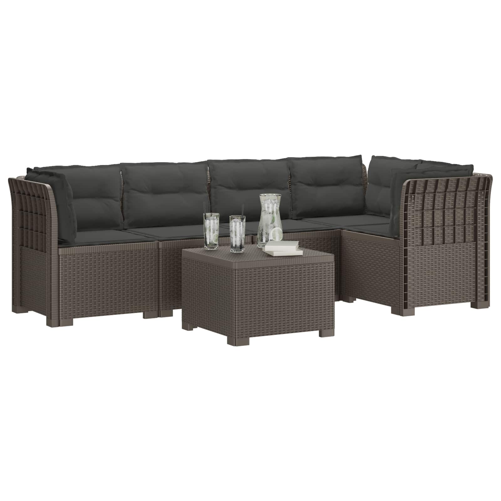 vidaXL 5-osobowa sofa ogrodowa z poduszkami w stylu rattanowym PP