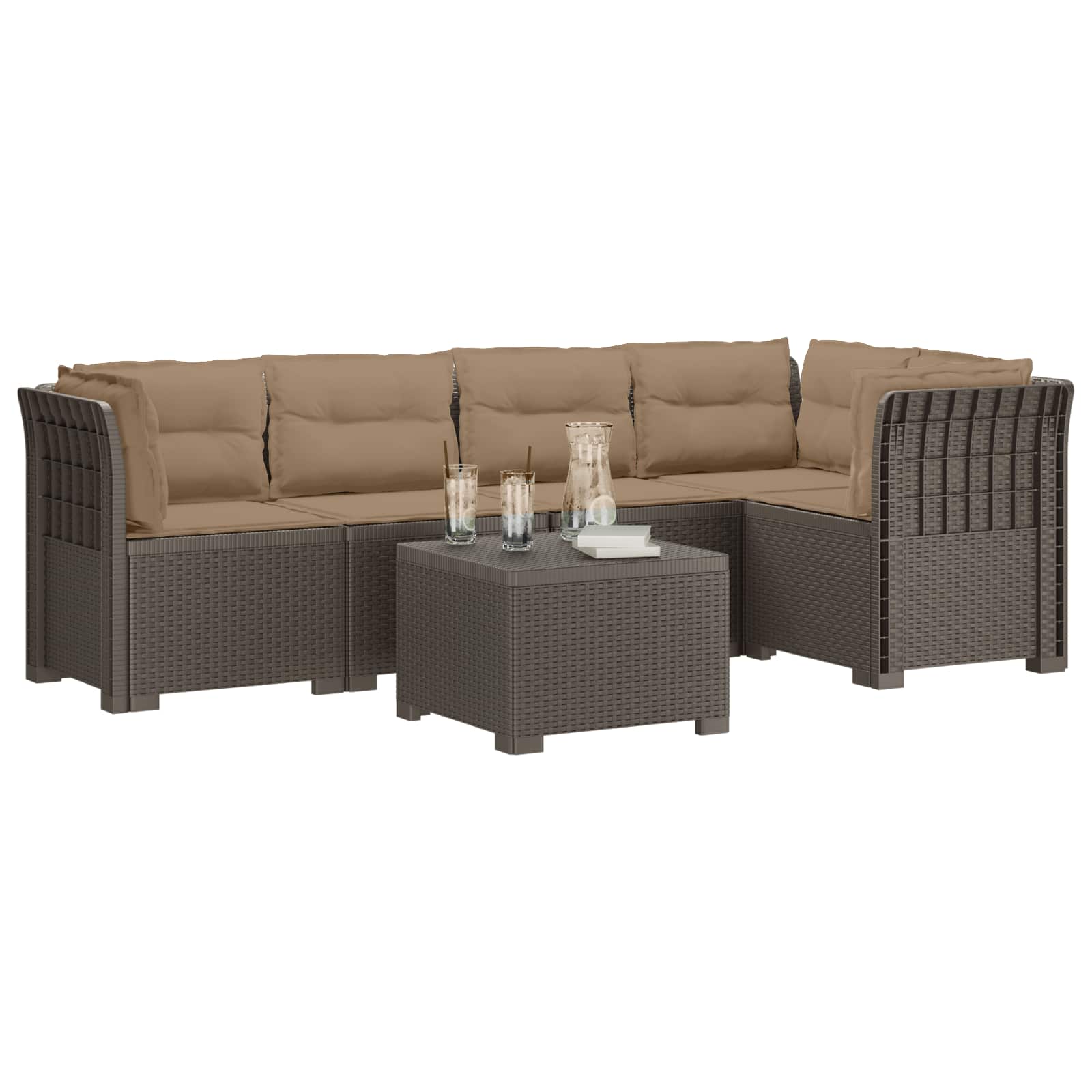 vidaXL 5-osobowa sofa ogrodowa z poduszkami w stylu rattanowym PP