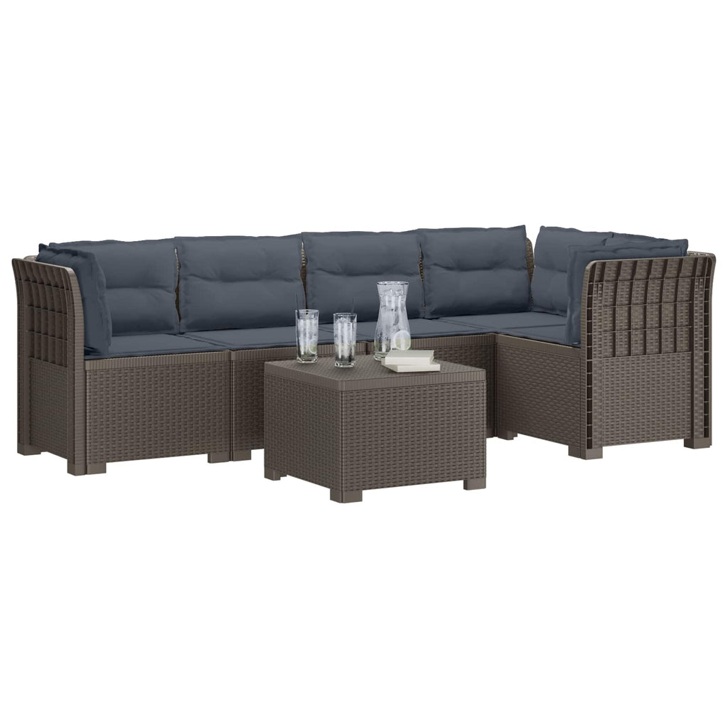 vidaXL 5-osobowa sofa ogrodowa z poduszkami w stylu rattanowym PP