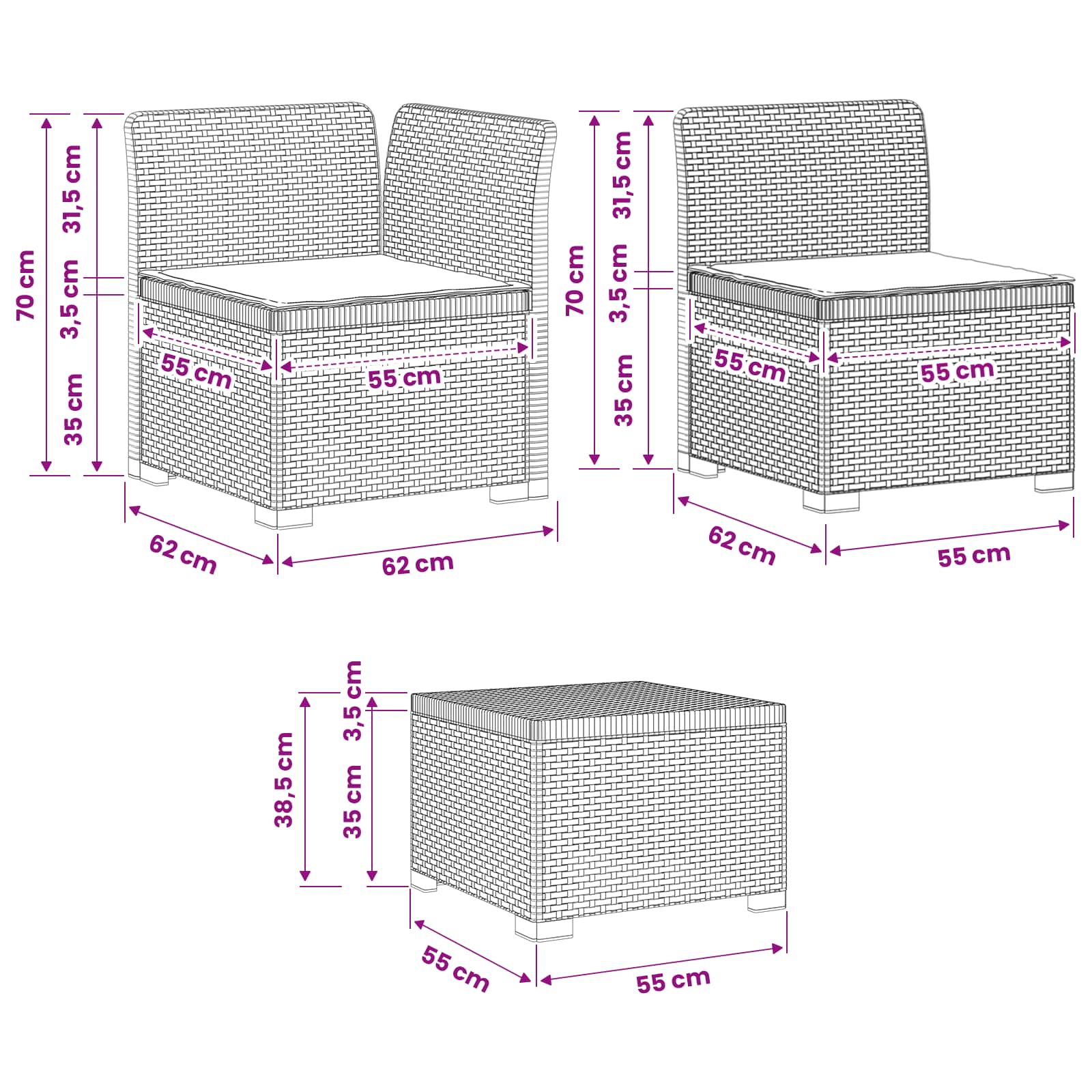 vidaXL Sofa Ogrodowa 6-osobowa z Poduszkami w Wyglądzie Rattanu PP
