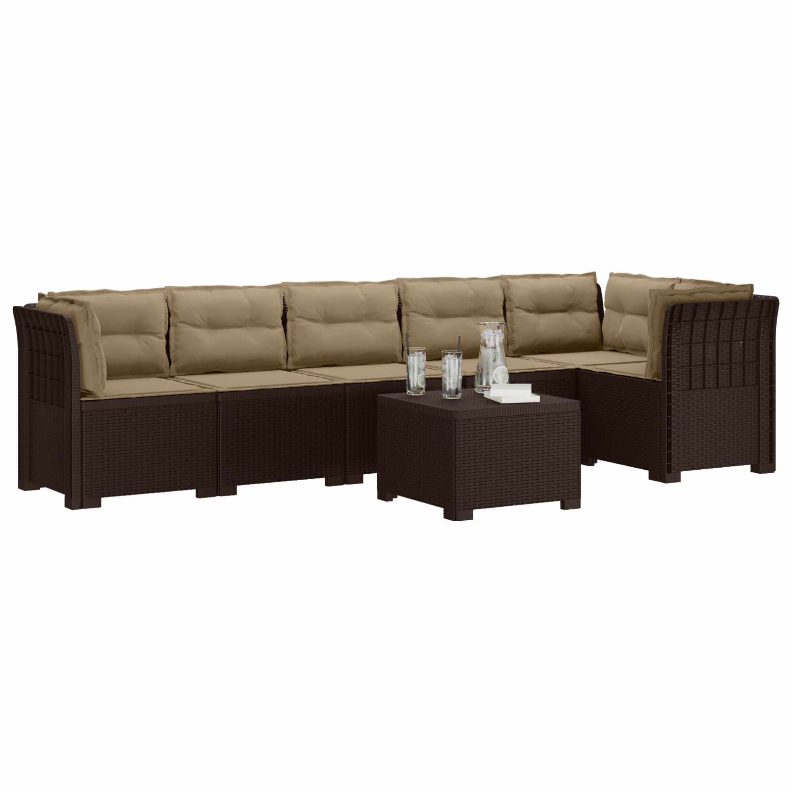 vidaXL Sofa Ogrodowa 6-osobowa z Poduszkami w Wyglądzie Rattanu PP