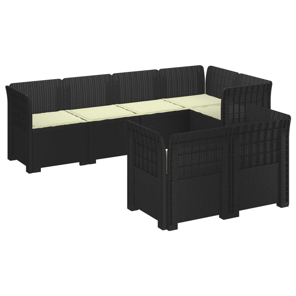 vidaXL Sofa ogrodowa 7-osobowa z poduszkami w wyglądzie rattanowym PP