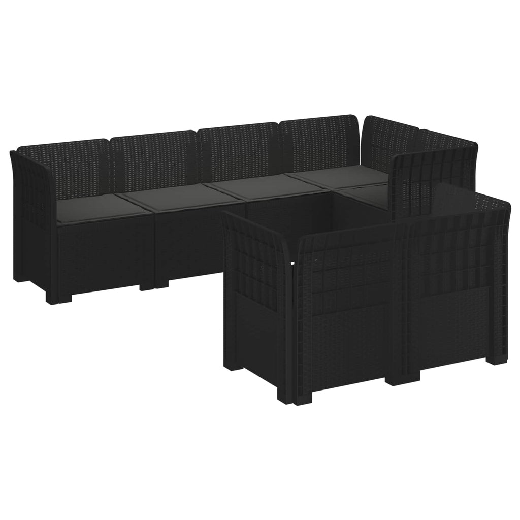 vidaXL Sofa ogrodowa 7-osobowa z poduszkami w wyglądzie rattanowym PP
