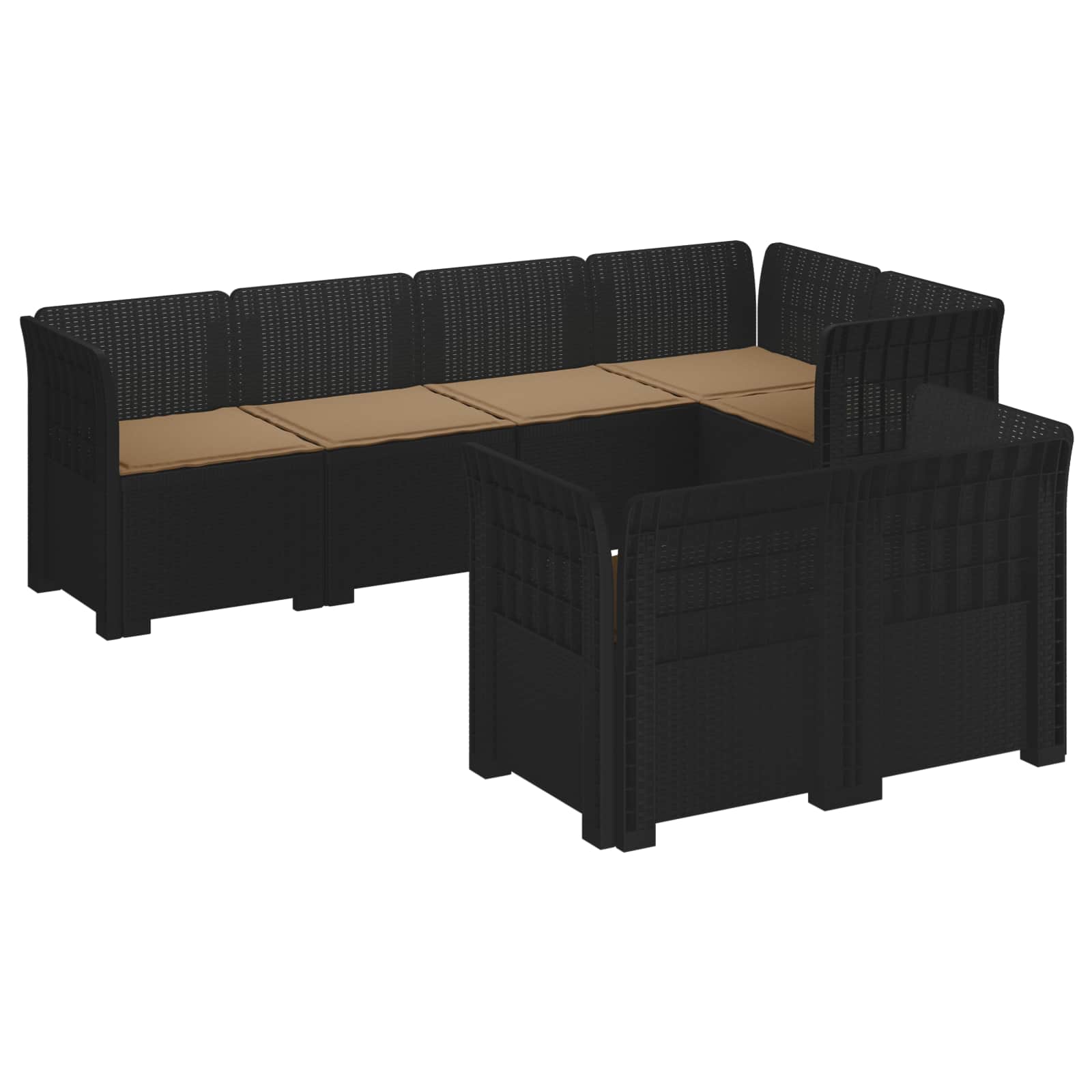 vidaXL Sofa ogrodowa 7-osobowa z poduszkami w wyglądzie rattanowym PP