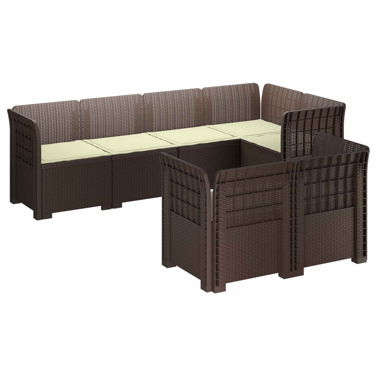 vidaXL Sofa ogrodowa 7-osobowa z poduszkami w wyglądzie rattanowym PP