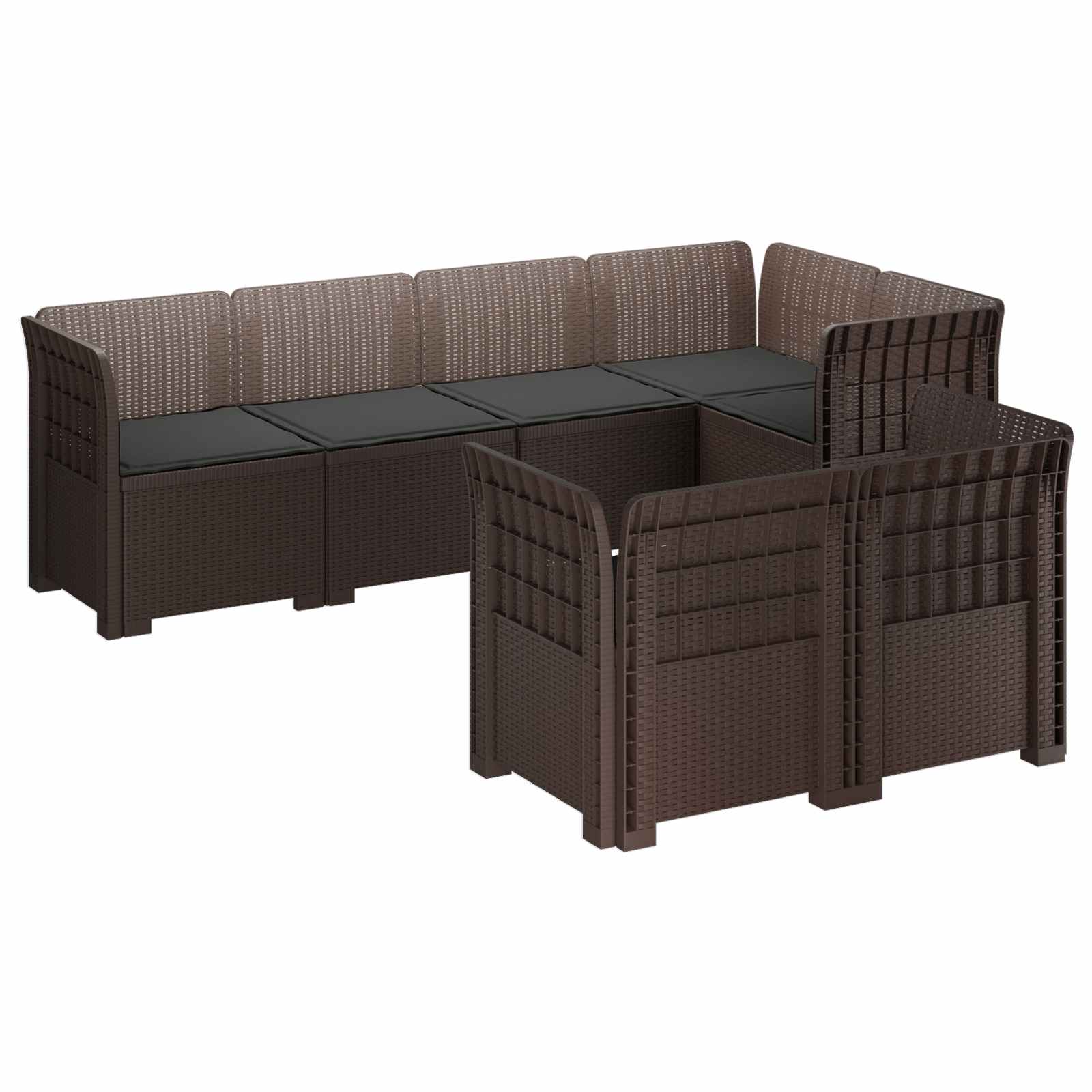 vidaXL Sofa ogrodowa 7-osobowa z poduszkami w wyglądzie rattanowym PP