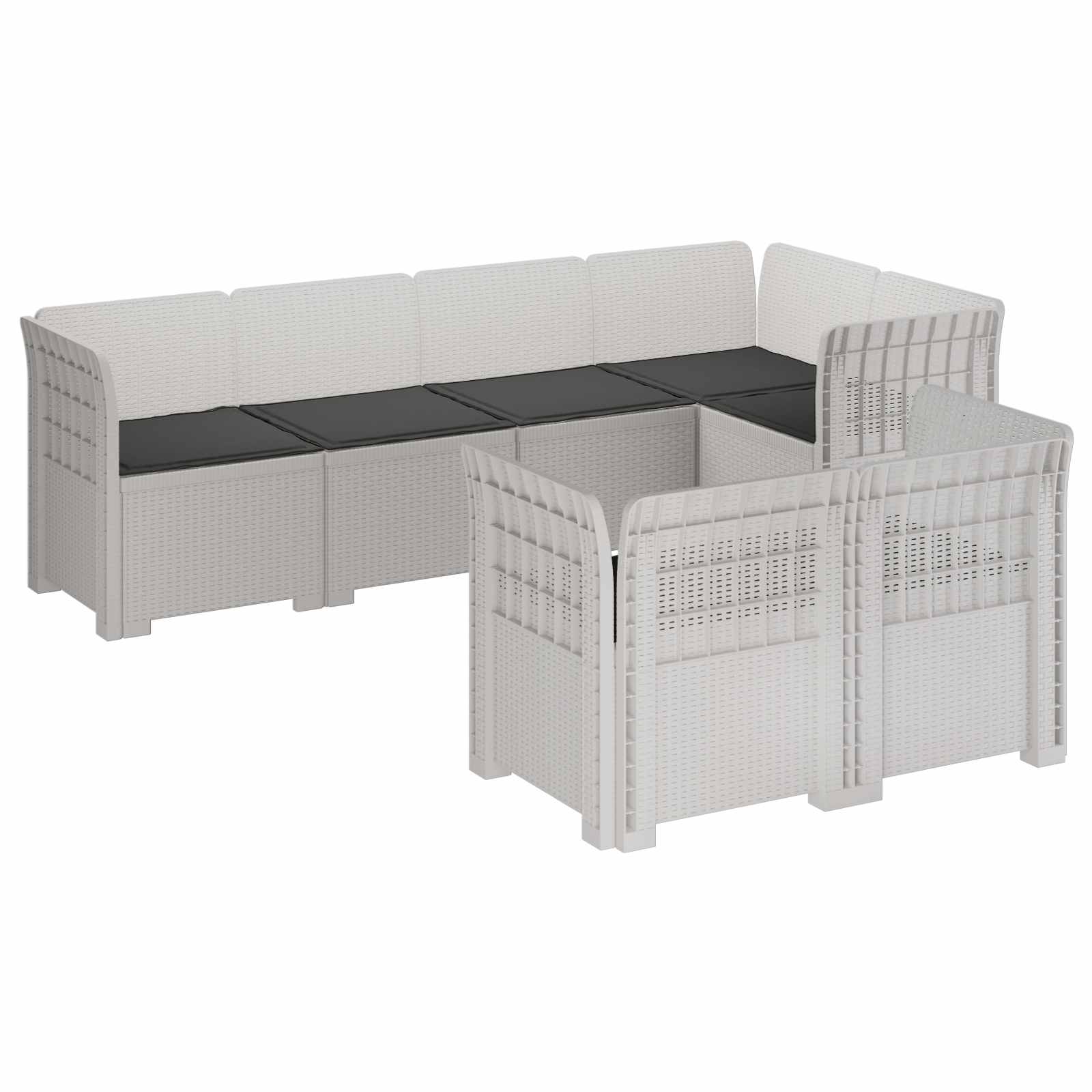 vidaXL Sofa ogrodowa 7-osobowa z poduszkami w wyglądzie rattanowym PP