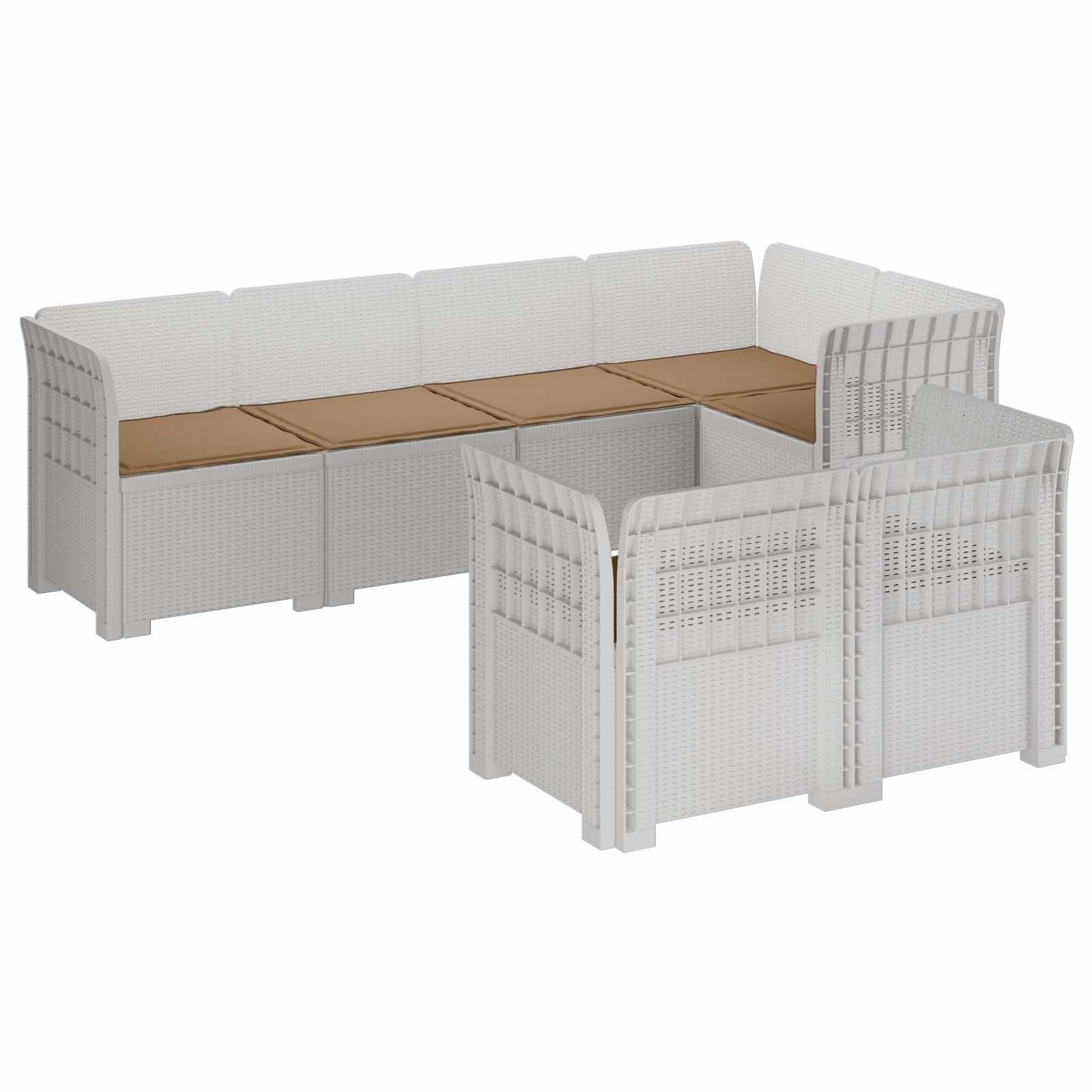 vidaXL Sofa ogrodowa 7-osobowa z poduszkami w wyglądzie rattanowym PP