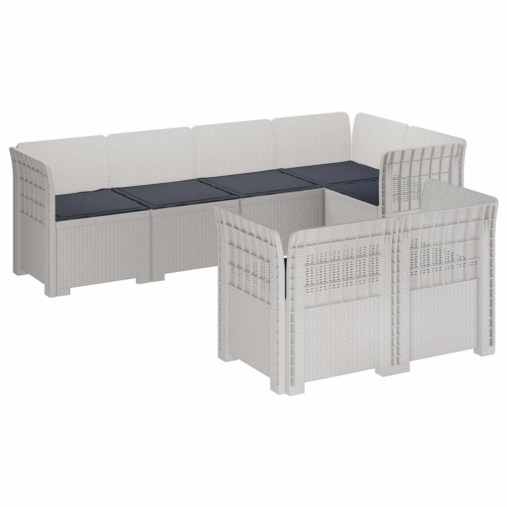 vidaXL Sofa ogrodowa 7-osobowa z poduszkami w wyglądzie rattanowym PP