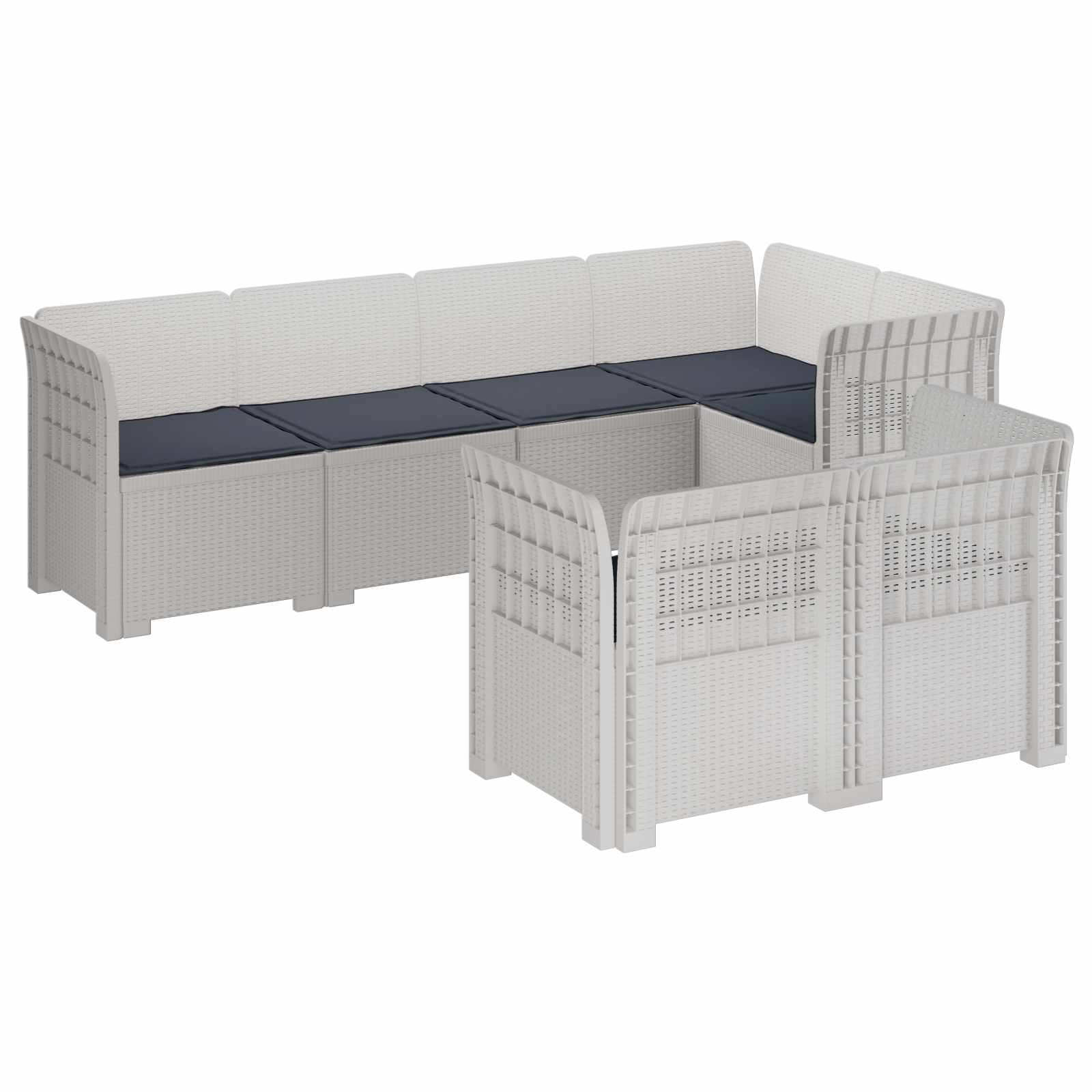 vidaXL Sofa ogrodowa 7-osobowa z poduszkami w wyglądzie rattanowym PP