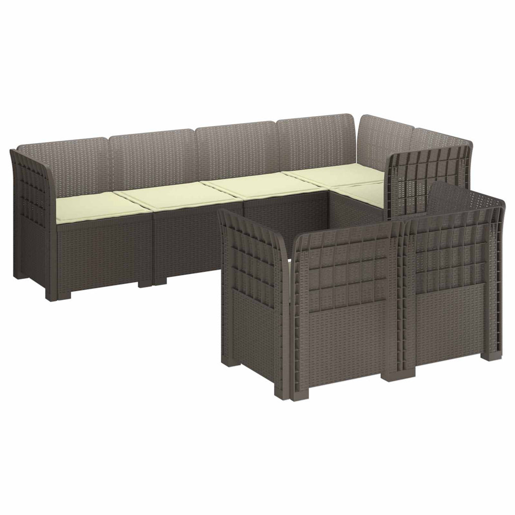 vidaXL Sofa ogrodowa 7-osobowa z poduszkami w wyglądzie rattanowym PP