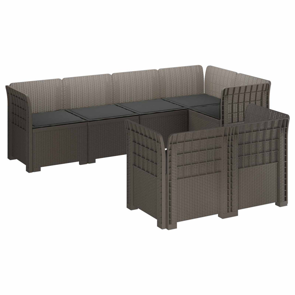 vidaXL Sofa ogrodowa 7-osobowa z poduszkami w wyglądzie rattanowym PP