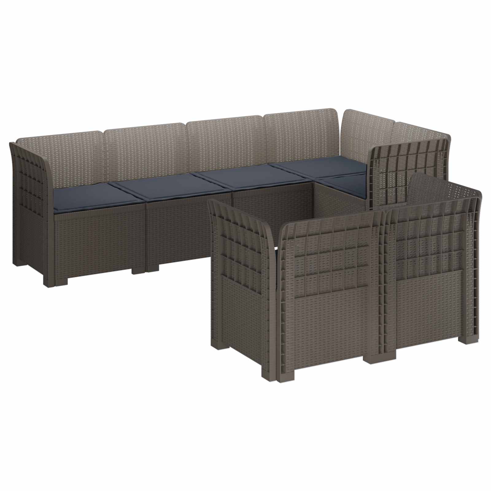 vidaXL Sofa ogrodowa 7-osobowa z poduszkami w wyglądzie rattanowym PP