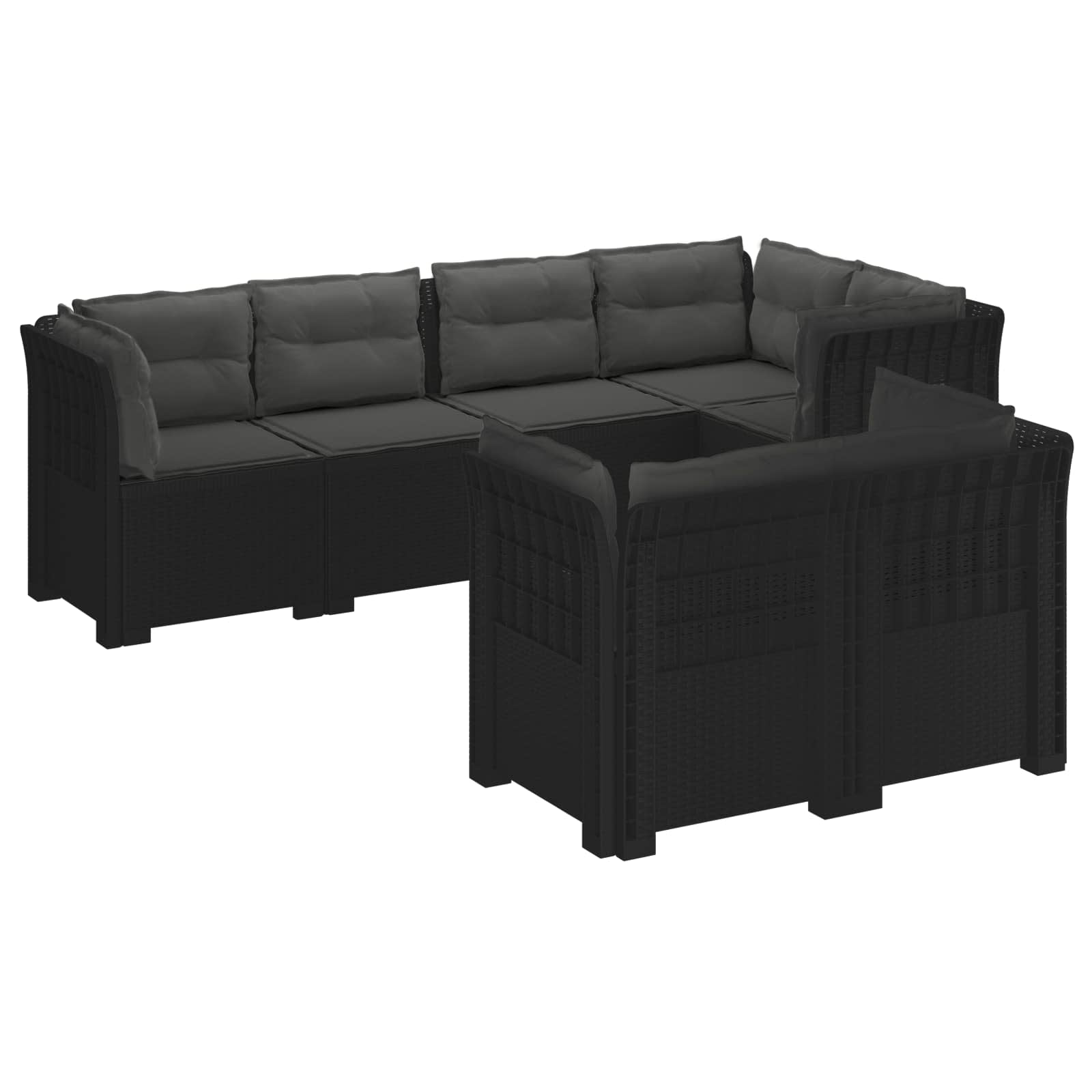 vidaXL Sofa ogrodowa 7-osobowa z poduszkami w wyglądzie rattanowym PP
