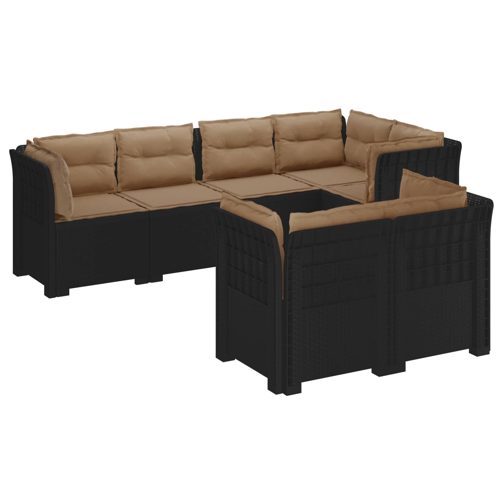 vidaXL Sofa ogrodowa 7-osobowa z poduszkami w wyglądzie rattanowym PP