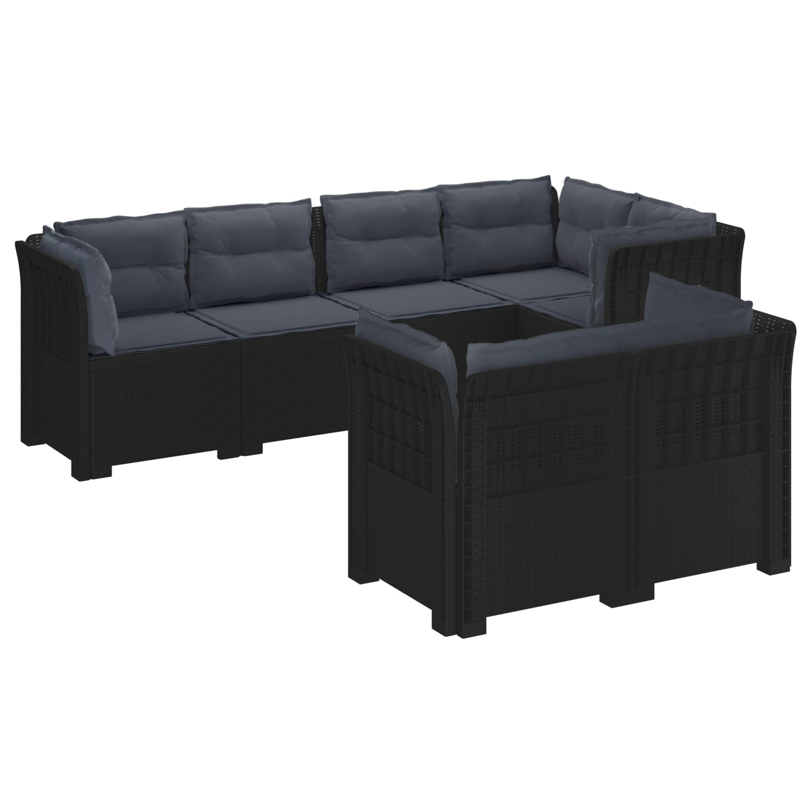 vidaXL Sofa ogrodowa 7-osobowa z poduszkami w wyglądzie rattanowym PP