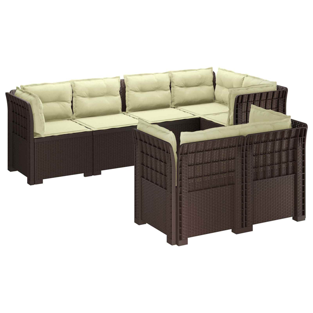 vidaXL Sofa ogrodowa 7-osobowa z poduszkami w wyglądzie rattanowym PP