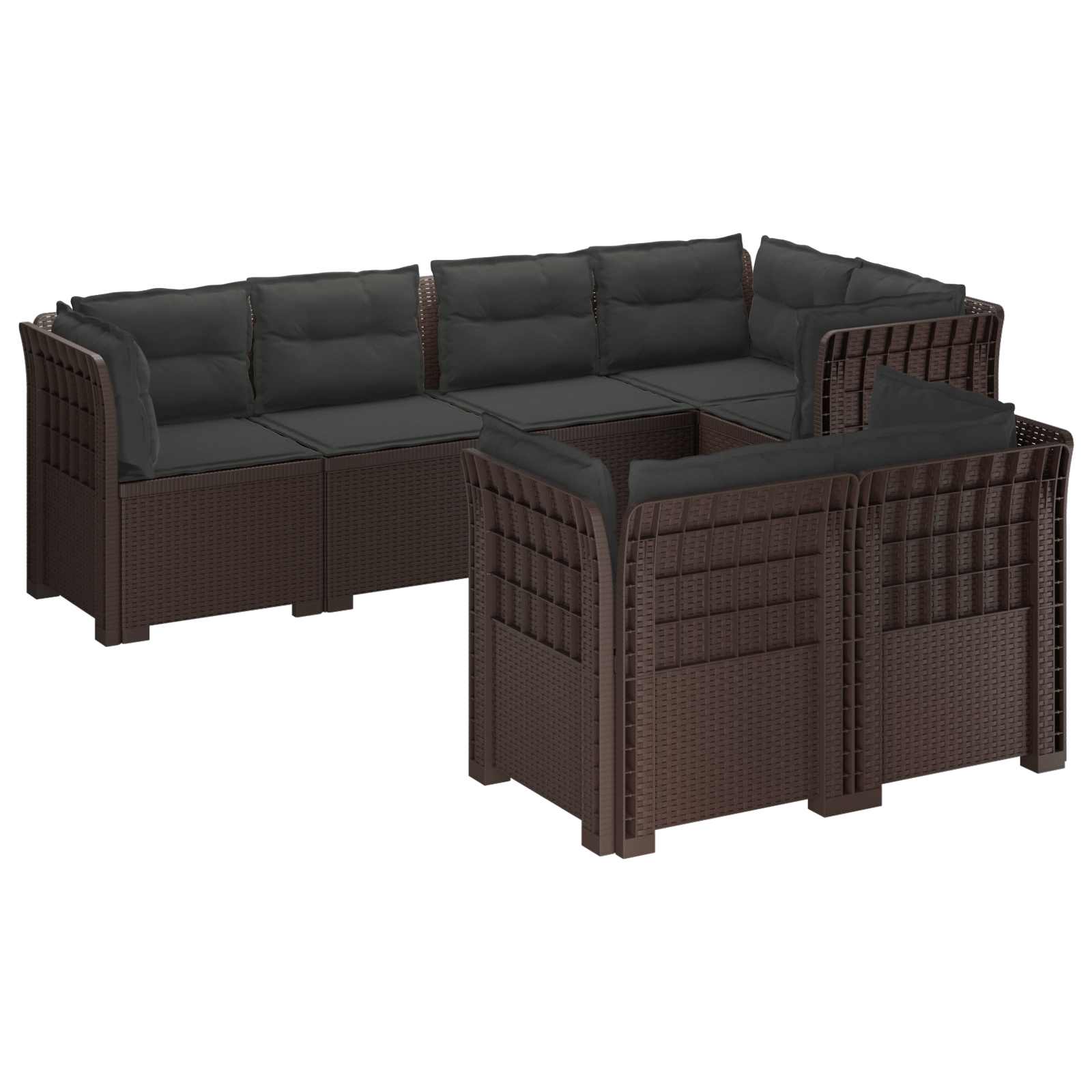 vidaXL Sofa ogrodowa 7-osobowa z poduszkami w wyglądzie rattanowym PP