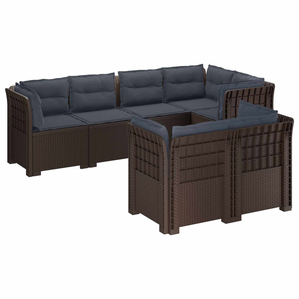 vidaXL Sofa ogrodowa 7-osobowa z poduszkami w wyglądzie rattanowym PP