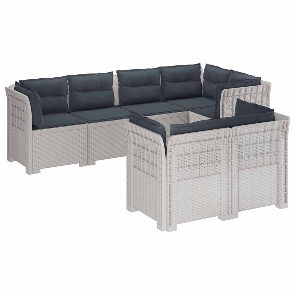 vidaXL Sofa ogrodowa 7-osobowa z poduszkami w wyglądzie rattanowym PP