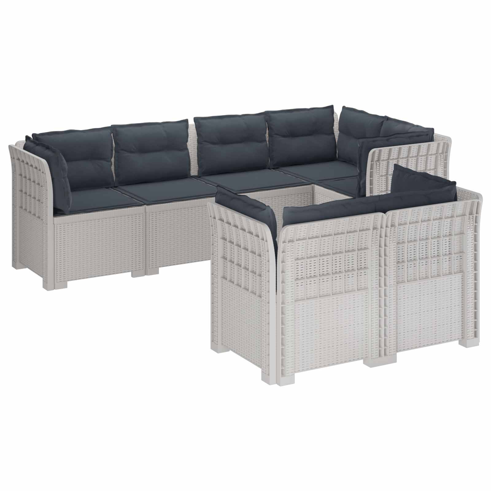 vidaXL Sofa ogrodowa 7-osobowa z poduszkami w wyglądzie rattanowym PP