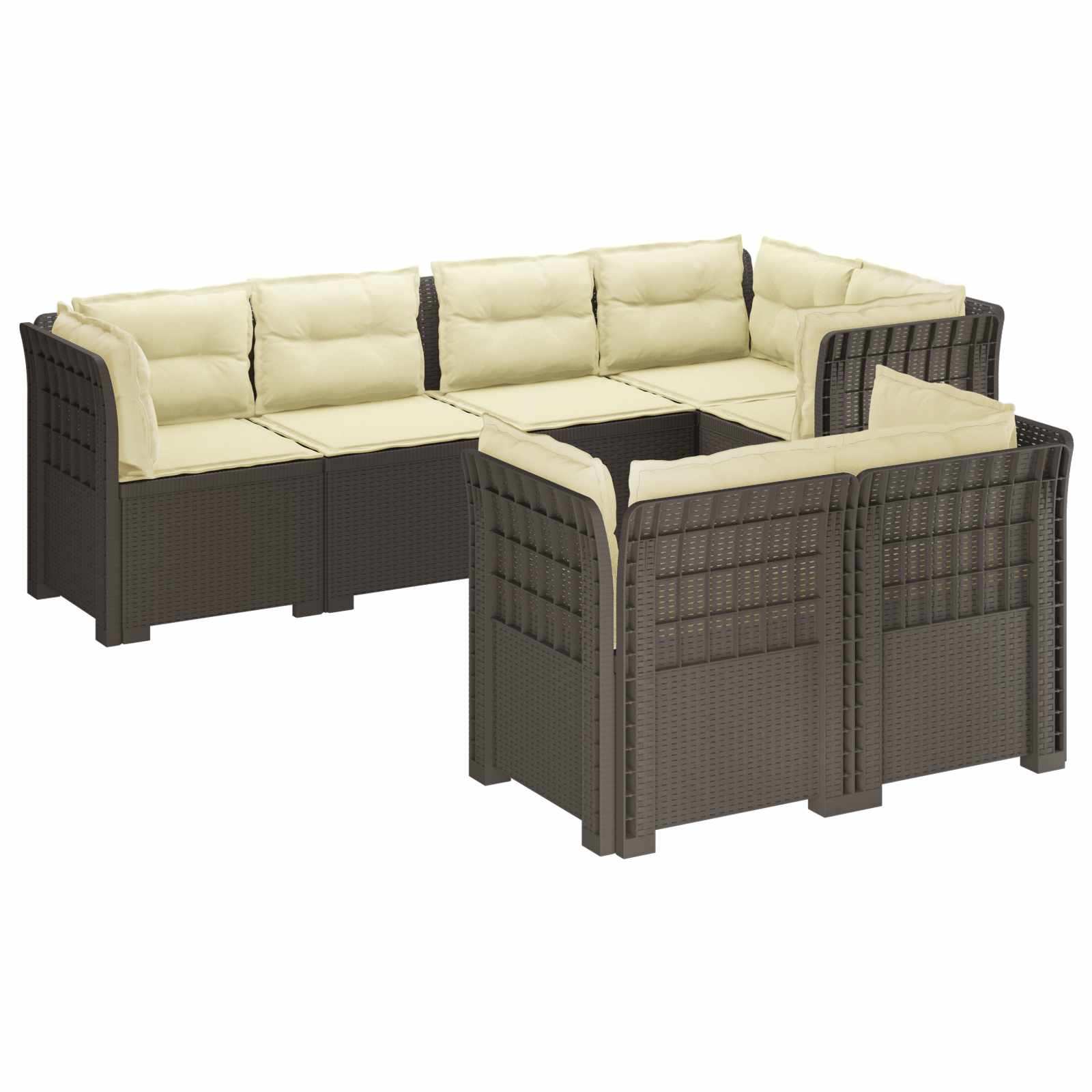 vidaXL Sofa ogrodowa 7-osobowa z poduszkami w wyglądzie rattanowym PP