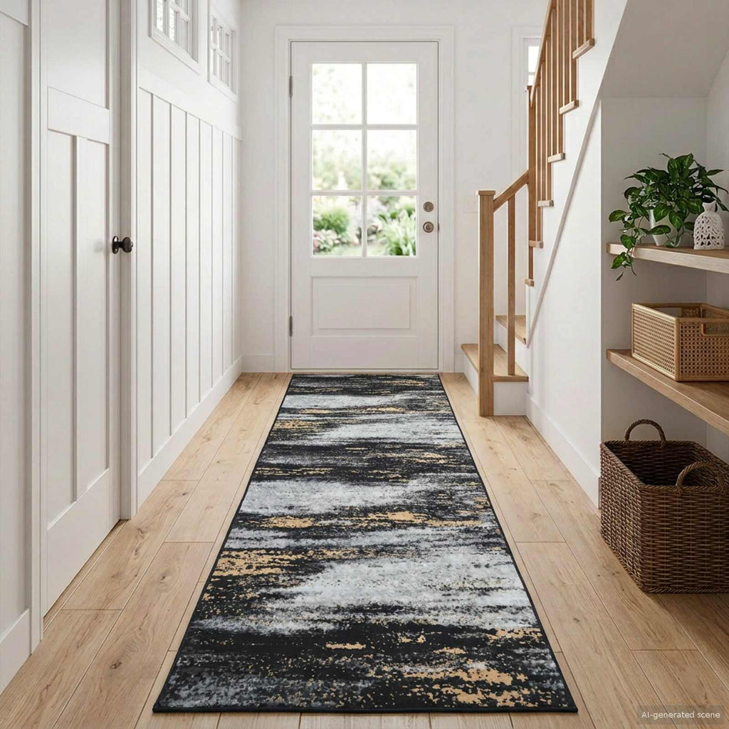 vidaXL Chodnik dywanowy LESAKA Czarny i złoto 100 x 150 cm