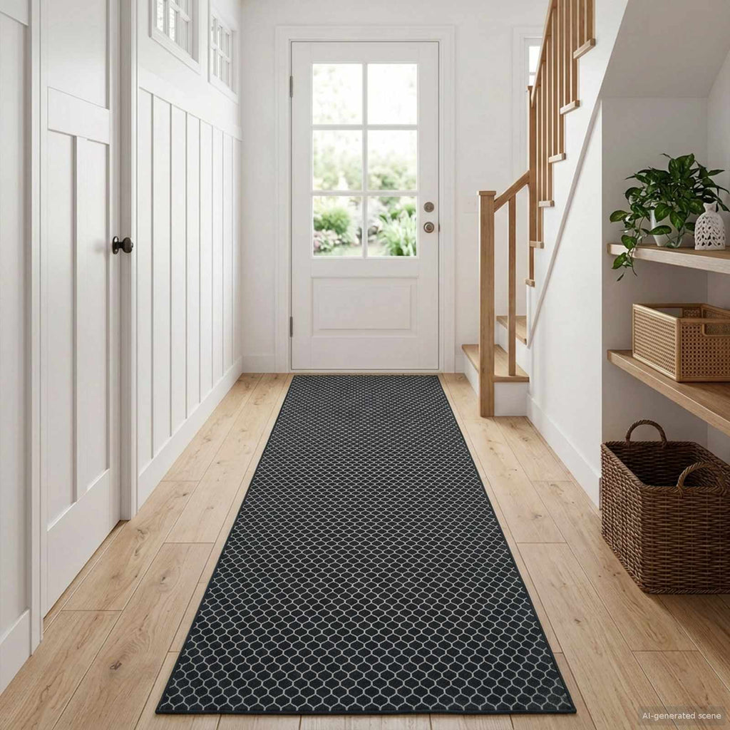 vidaXL Chodnik dywanowy ORIZ 1150 gsm Czarny wzór siatkowy